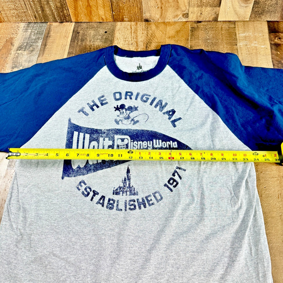 WALT DISNEY WORLD Baseball Shirt Gray w Blue Sleeves Mens Size XXL Disney Parks - Picture 5 of 8